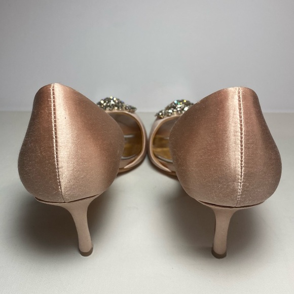 Badgley Mischka Women's Satin Peep-Toe Heels - Champagne with Crystal Features - Picture 5 of 8